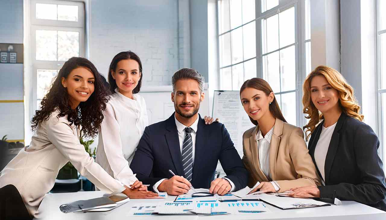 Accounting Team of men and women at work posing for a photo in office